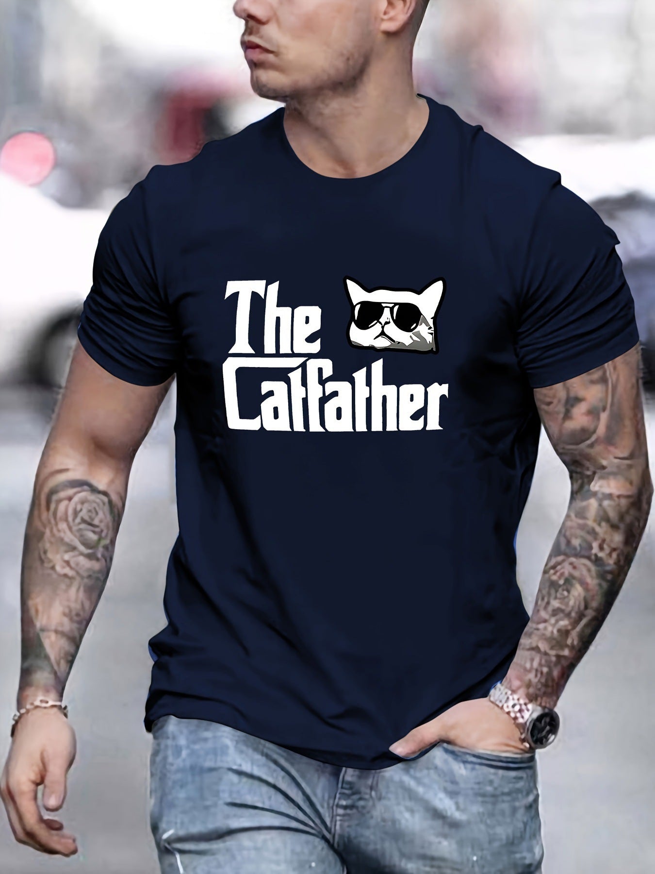 Men's Patterned Casual Crew Neck Short-Sleeve T-Shirt for Spring
