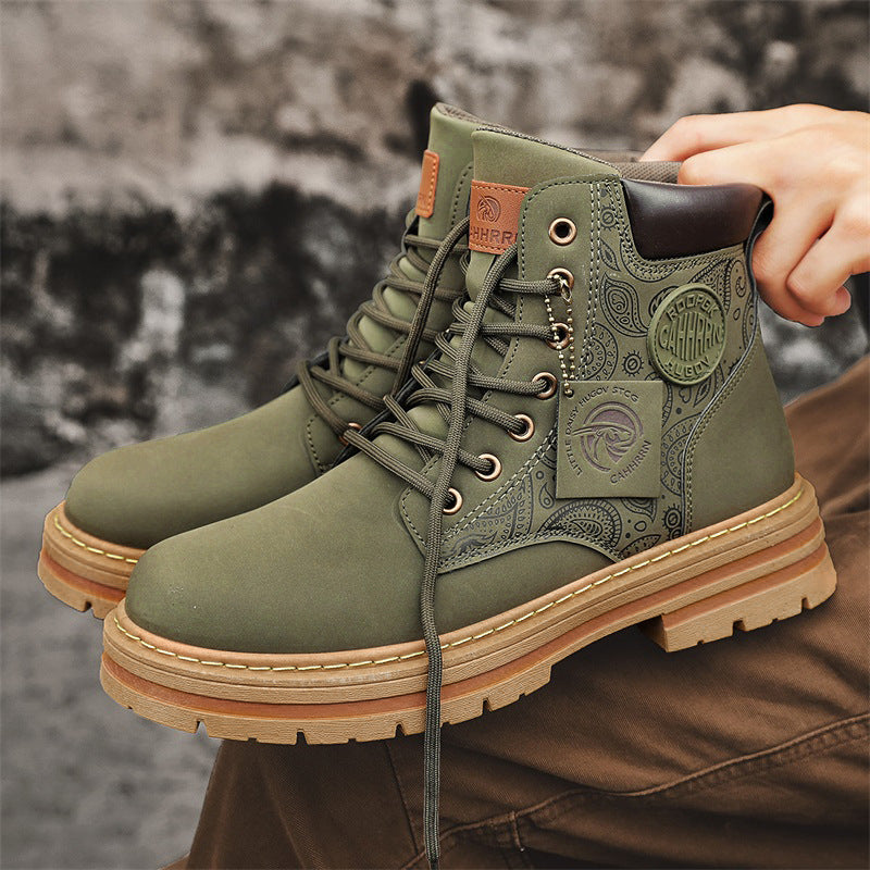 Men's high top Martin boots autumn and winter outdoor casual workwear shoes retro frosted surface thick soled yellow boots