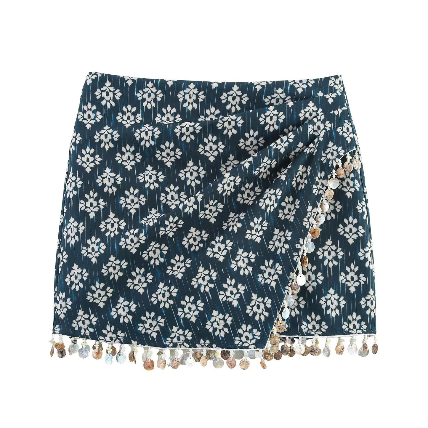 Beaded asymmetrical patchwork half length skirt pants for women