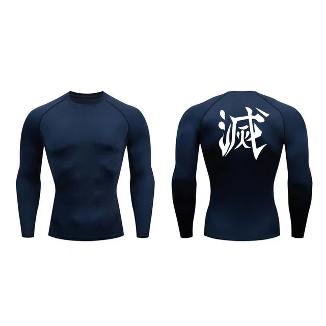 Demon Slayer Print Compression Shirts for Men Gym Workout Fitness Undershirts Short Sleeve Quick Dry Athletic Tees T-Shirt Tops