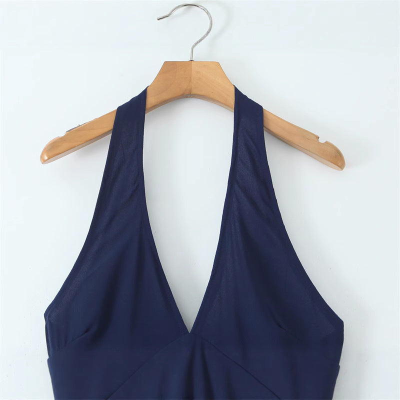 Spring New Women's Design Sense Unique Versatile French Fitted Slim Casual Halter Dress