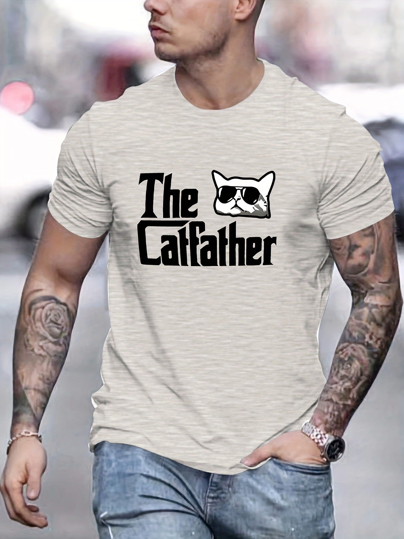 Men's Patterned Casual Crew Neck Short-Sleeve T-Shirt for Spring