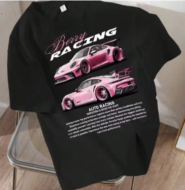 Round Neck T-Shirt with Car and Beer Pattern Custom Order