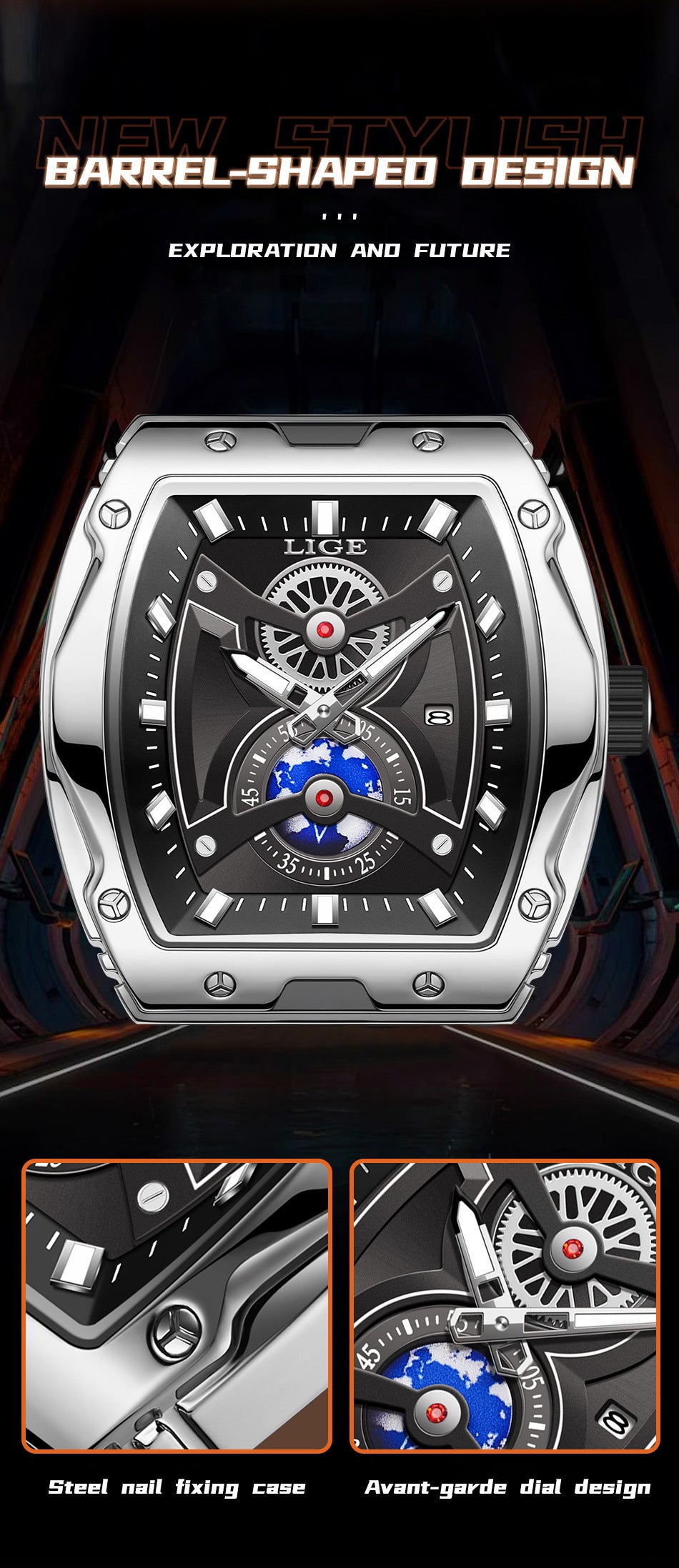 Reloj Niche Tonneau para hombre, de negocios, para uso doméstico, luminoso, resistente al agua