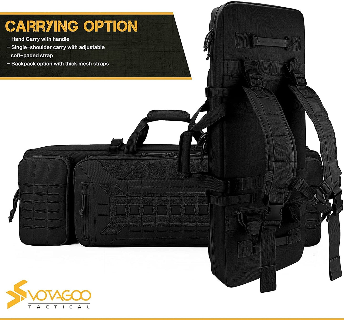 VOTAGOO Double Rifle Case Gun Bag, Safely Long-Barrel Firearm Transportation Cases Locks, All-Weather Soft Tactical Range Bag Ackpack For Shotgun Spacious Heavy Duty