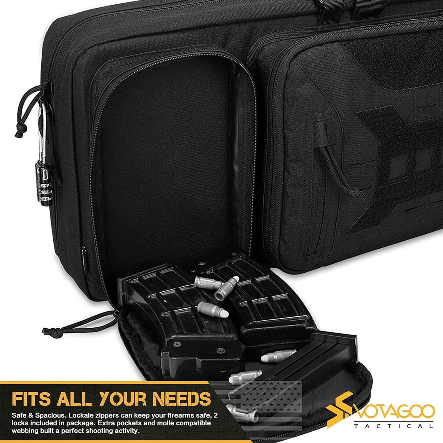 VOTAGOO Double Rifle Case Gun Bag, Safely Long-Barrel Firearm Transportation Cases Locks, All-Weather Soft Tactical Range Bag Ackpack For Shotgun Spacious Heavy Duty