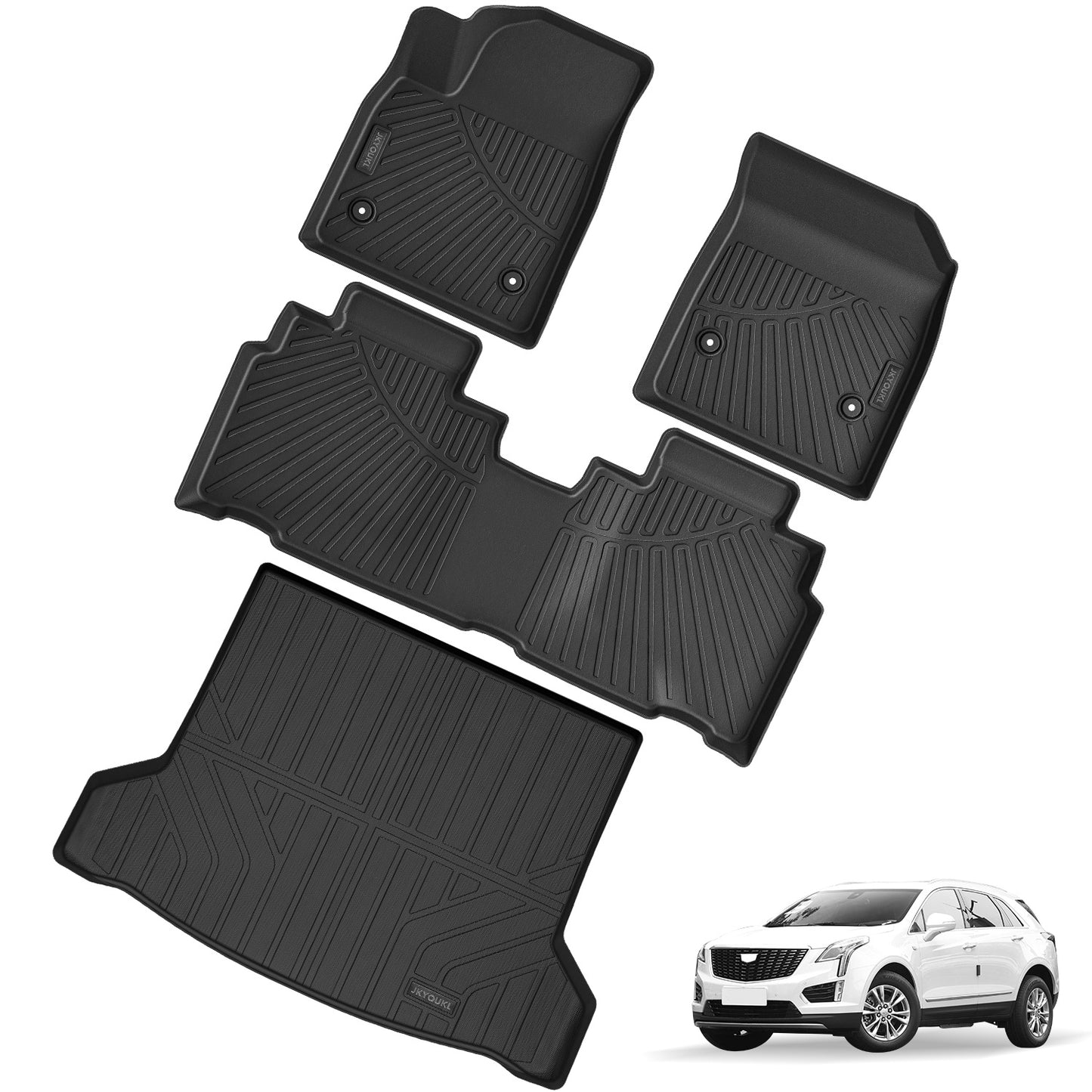 Floor Mats & Trunk Mat Compatible For Cadillac Lyriq 2023-2024,All Weather Anti-Slip TPE Rubber Waterproof Non-Slip Design Protect 2 Rows Set Car Floor Liners With Cargo Liners Accessories