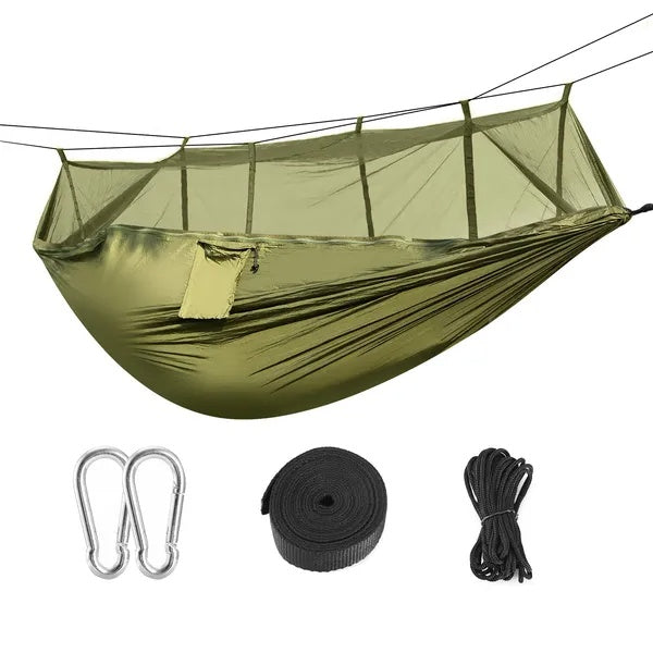 Double Hammock With Maximum Weight Capacity Of 600 Pounds, Equipped With Mosquito Net, Outdoor Hiking Camping Hammock, Portable Nylon Swing Hammock