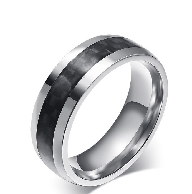 Anillo de boda de marca para hombre con incrustaciones de fibra de carbono negra, joyería de acero inoxidable, dropshopping, 8 mm