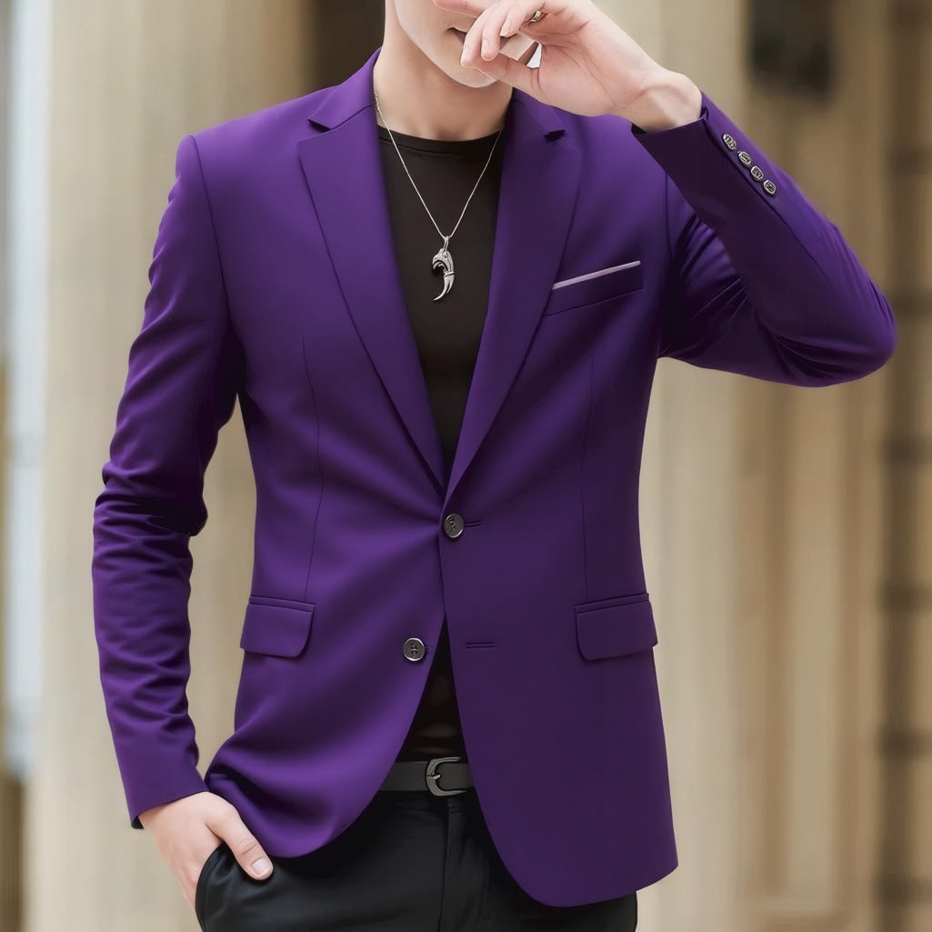 Men's Suit Jacket High-Quality Double-Slit Formal Candy Color Casual Single-Breasted Blazer