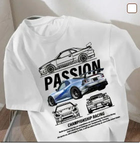 Round Neck T-Shirt with Car and Beer Pattern Custom Order