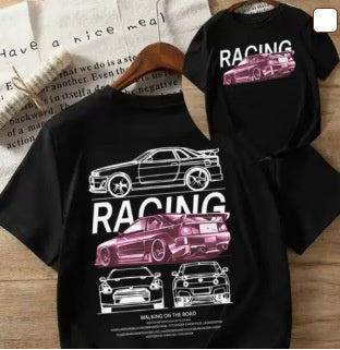 Round Neck T-Shirt with Car and Beer Pattern Custom Order