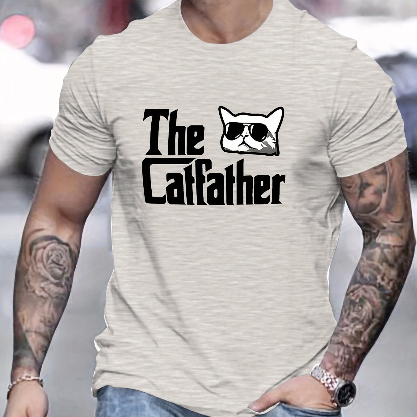 Men's Patterned Casual Crew Neck Short-Sleeve T-Shirt for Spring