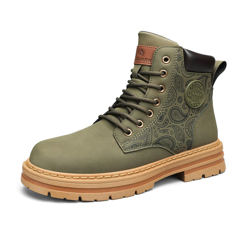 Men's high top Martin boots autumn and winter outdoor casual workwear shoes retro frosted surface thick soled yellow boots
