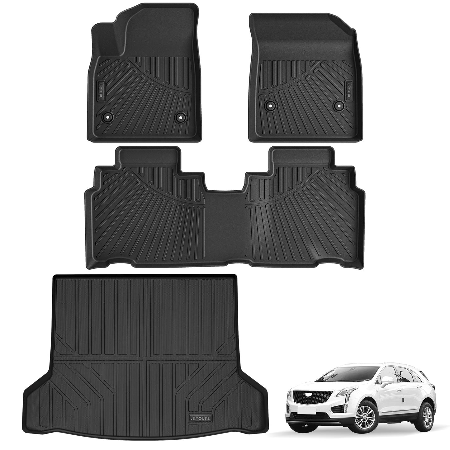 Floor Mats & Trunk Mat Compatible For Cadillac Lyriq 2023-2024,All Weather Anti-Slip TPE Rubber Waterproof Non-Slip Design Protect 2 Rows Set Car Floor Liners With Cargo Liners Accessories