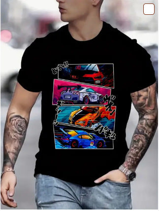 Round Neck T-Shirt with Car and Beer Pattern Custom Order