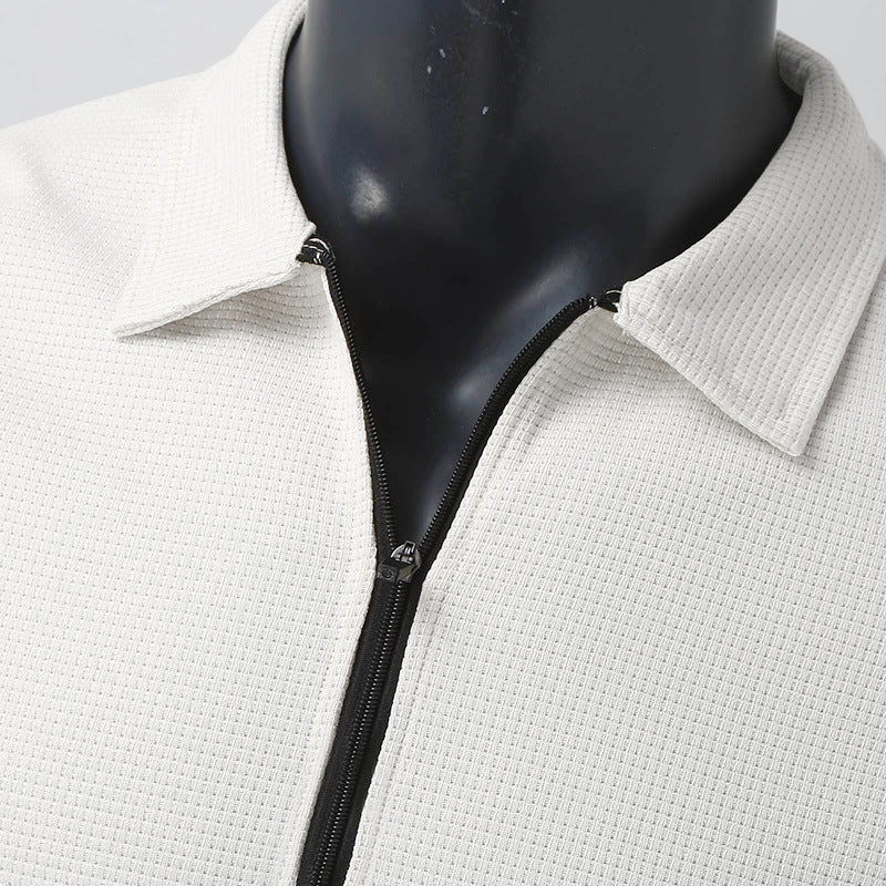 男士服装华夫格拉链翻领夹克户外运动上衣