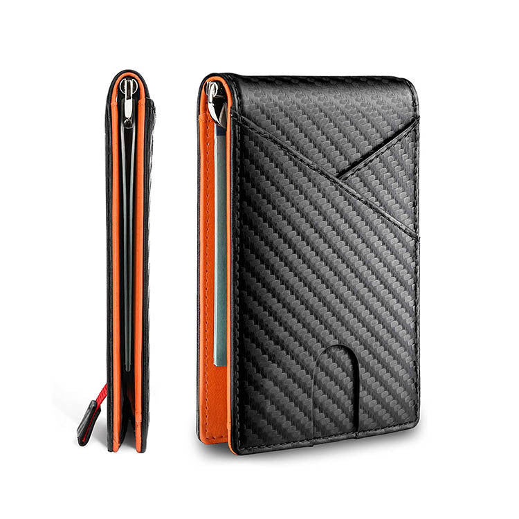 New Carbon Fiber Dollar Clip Contrast Color Pull Leather Wallet Wallet Men's.