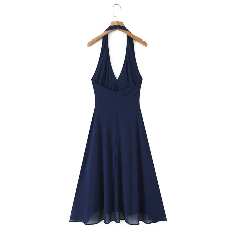 Spring New Women's Design Sense Unique Versatile French Fitted Slim Casual Halter Dress