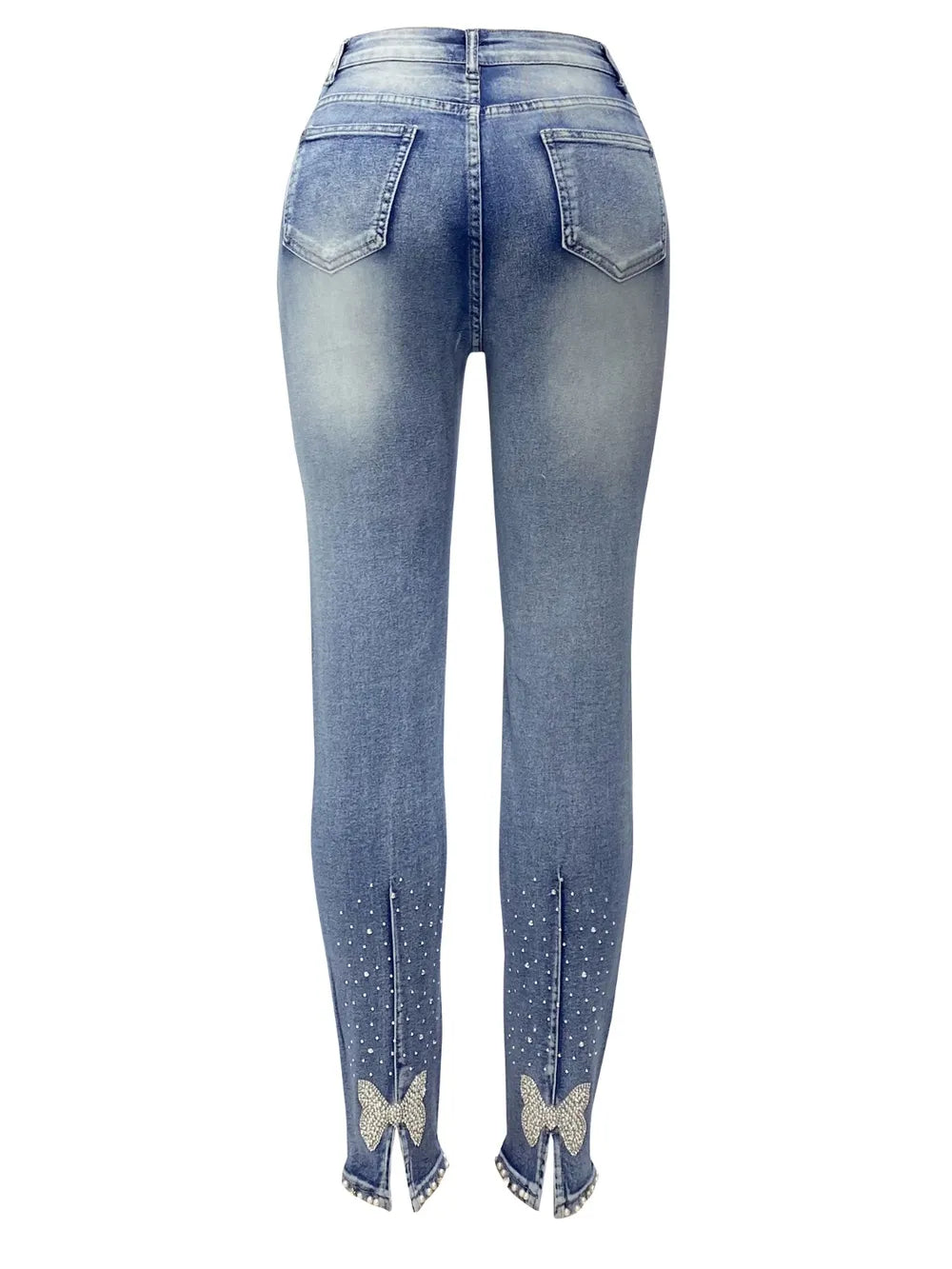 Washed nail bead denim women's short leg pants