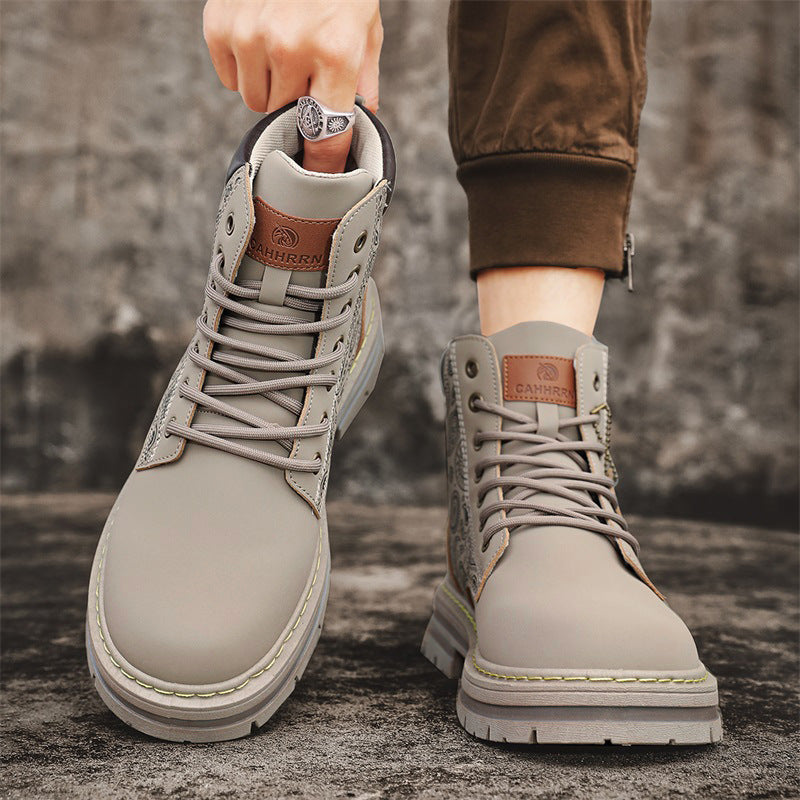 Men's high top Martin boots autumn and winter outdoor casual workwear shoes retro frosted surface thick soled yellow boots