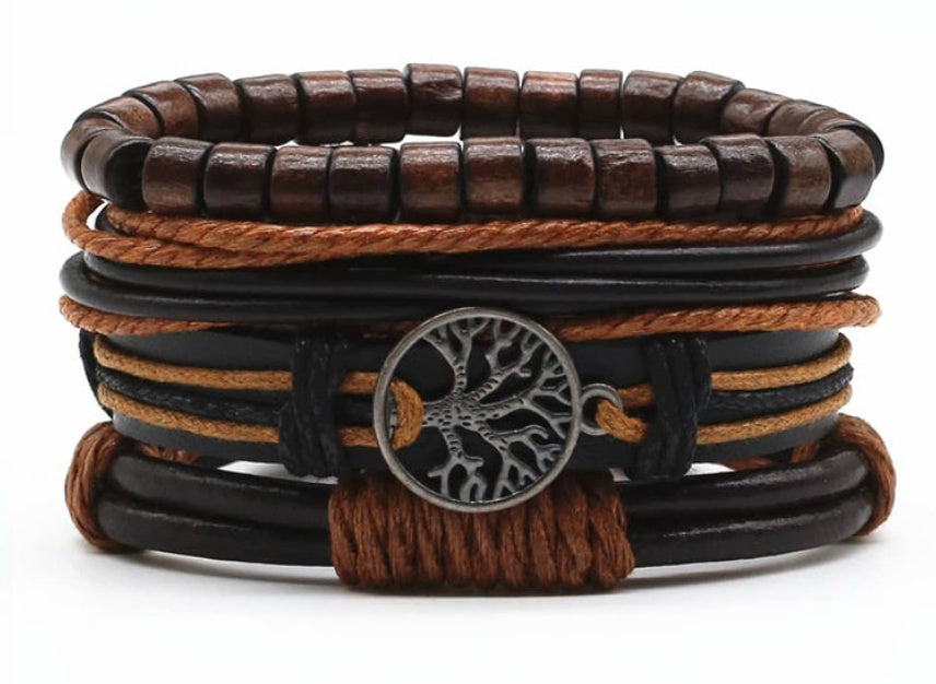 Pulsera trenzada vintage de cuero para hombre