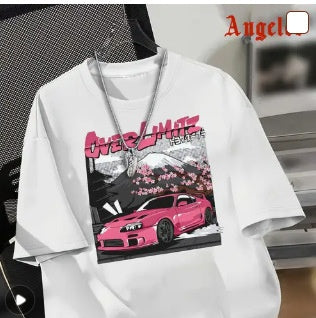 Round Neck T-Shirt with Car and Beer Pattern Custom Order