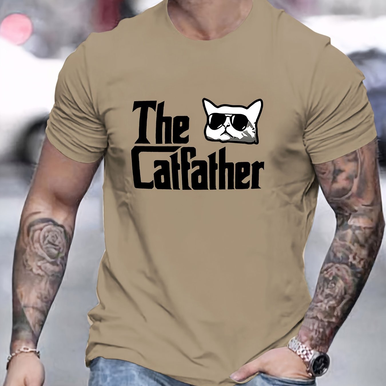 Men's Patterned Casual Crew Neck Short-Sleeve T-Shirt for Spring