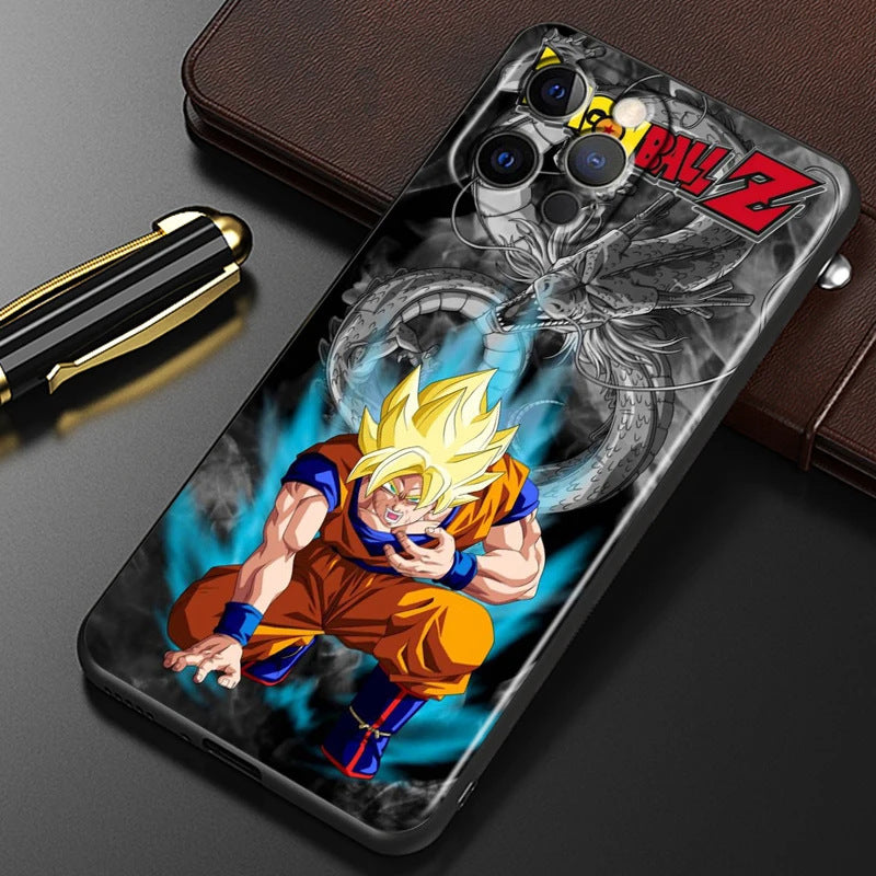 Adecuado para iPhone 15 Funda de teléfono de moda Dragon Ball Anime Cubierta trasera negra Otra pintura de color