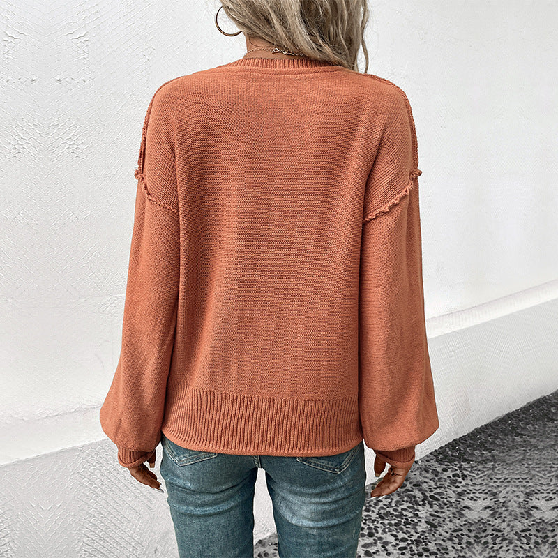 Lantern sleeve solid color sweater