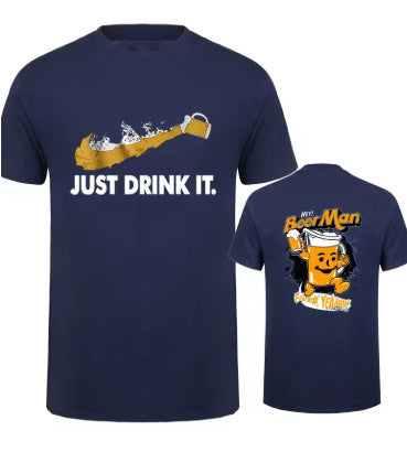 Round Neck T-Shirt with Car and Beer Pattern Custom Order