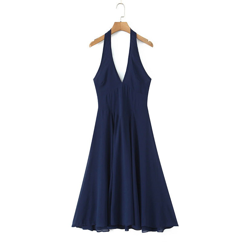 Spring New Women's Design Sense Unique Versatile French Fitted Slim Casual Halter Dress