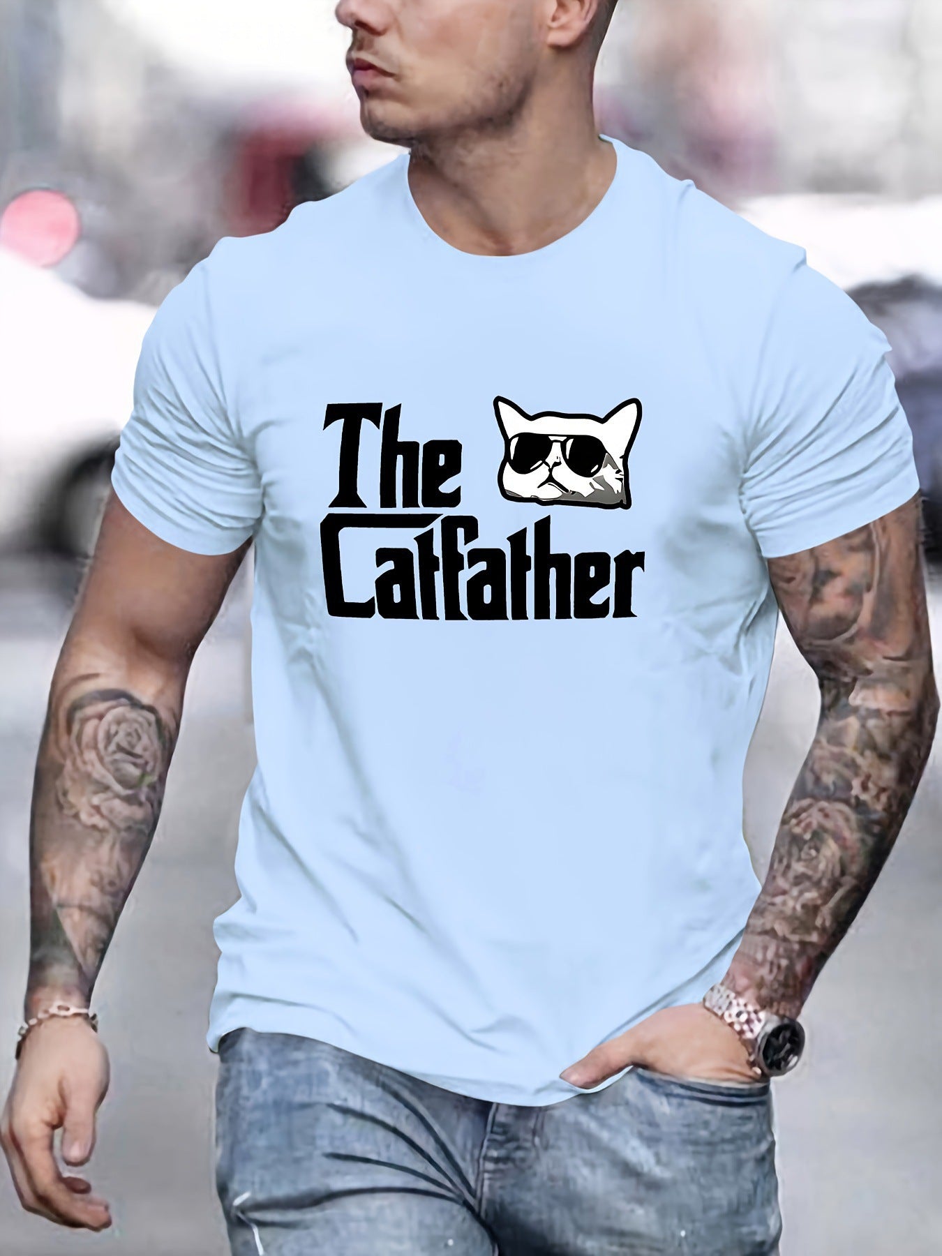 Men's Patterned Casual Crew Neck Short-Sleeve T-Shirt for Spring
