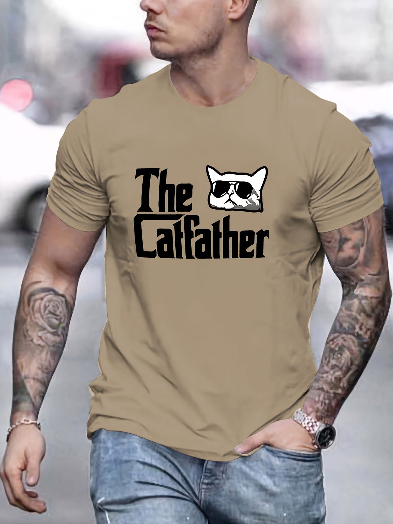 Men's Patterned Casual Crew Neck Short-Sleeve T-Shirt for Spring