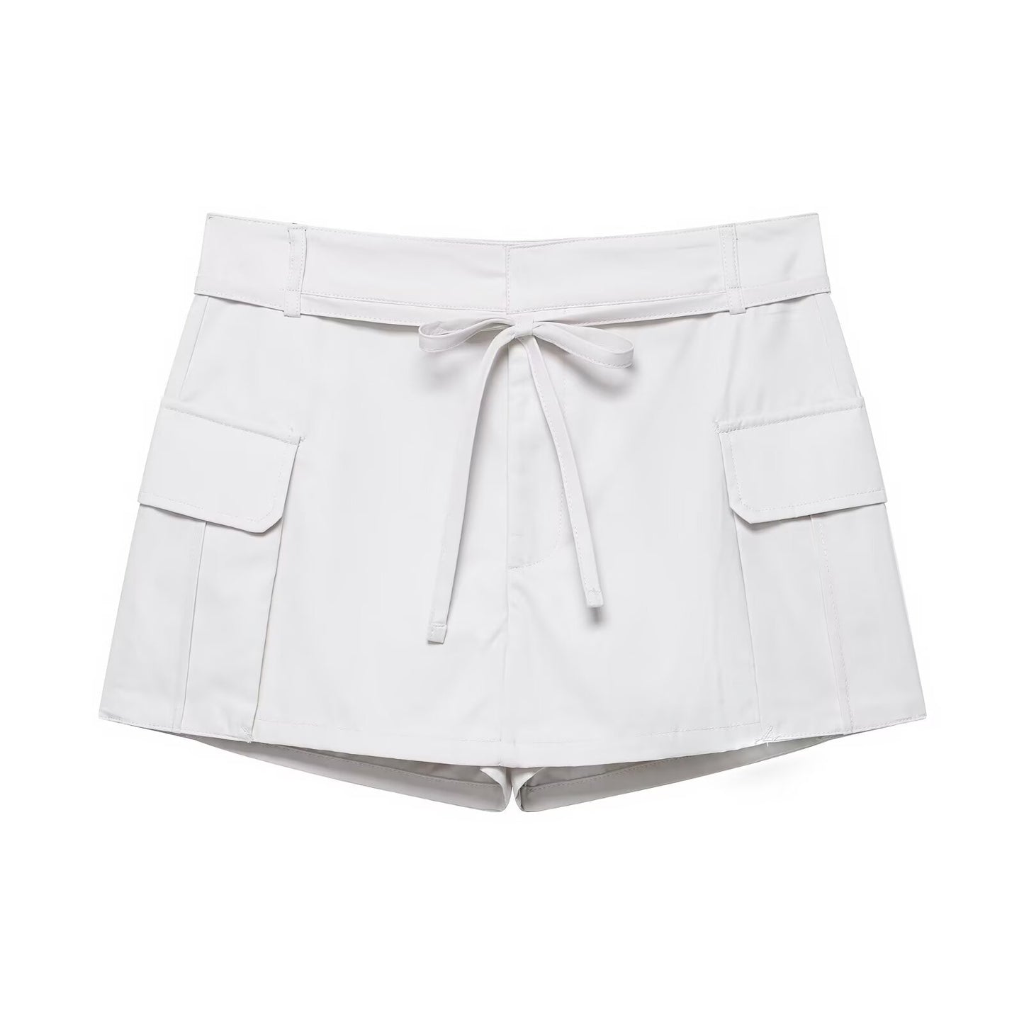 Drawstring tie solid color belt safety pants skirt for women