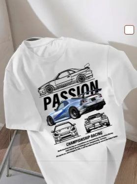 Round Neck T-Shirt with Car and Beer Pattern Custom Order