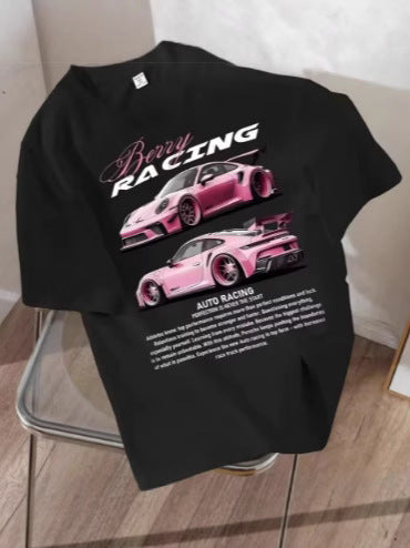 Round Neck T-Shirt with Car and Beer Pattern Custom Order