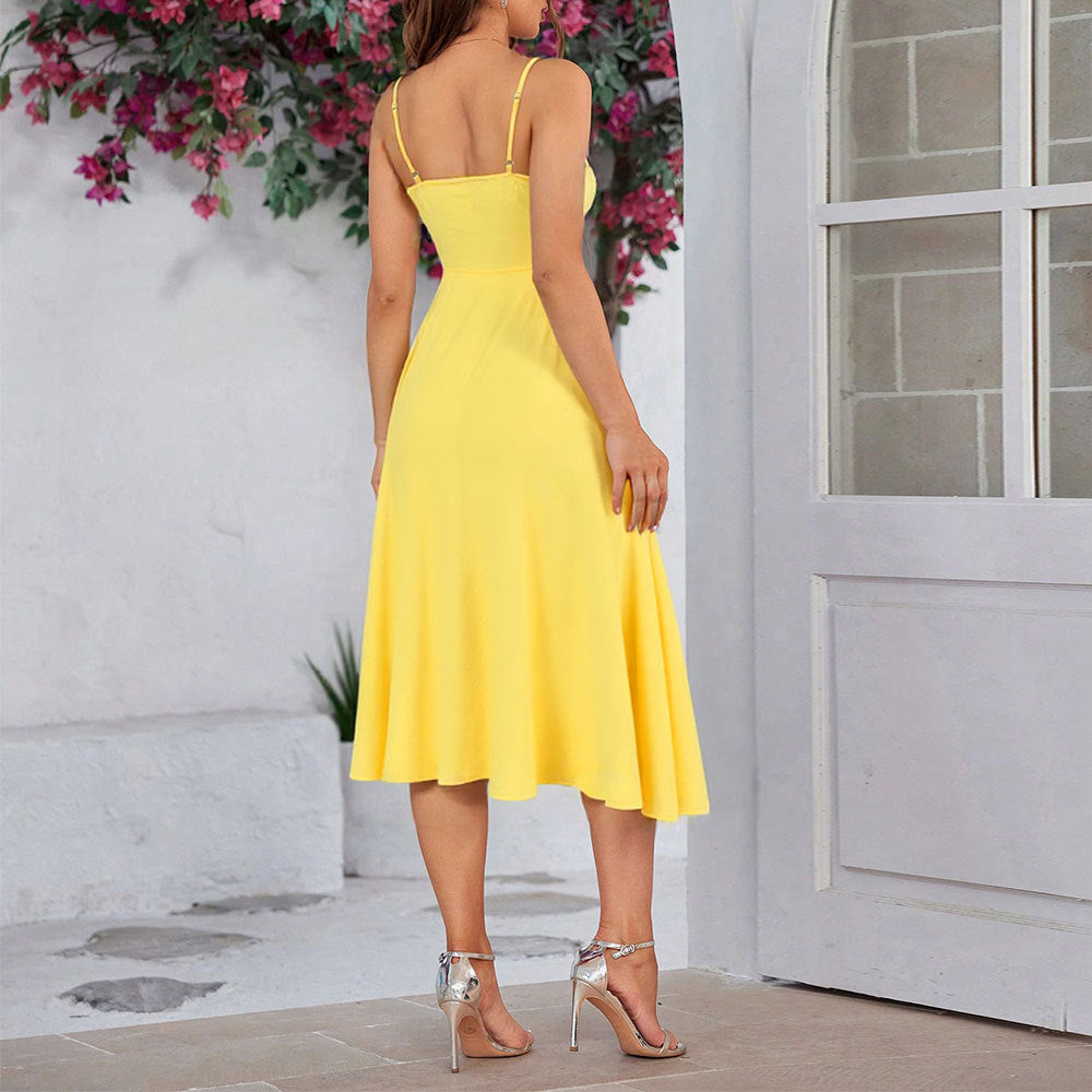 Sweet and sexy dress with high waisted slit and suspender slim fitting and slimming long skirt