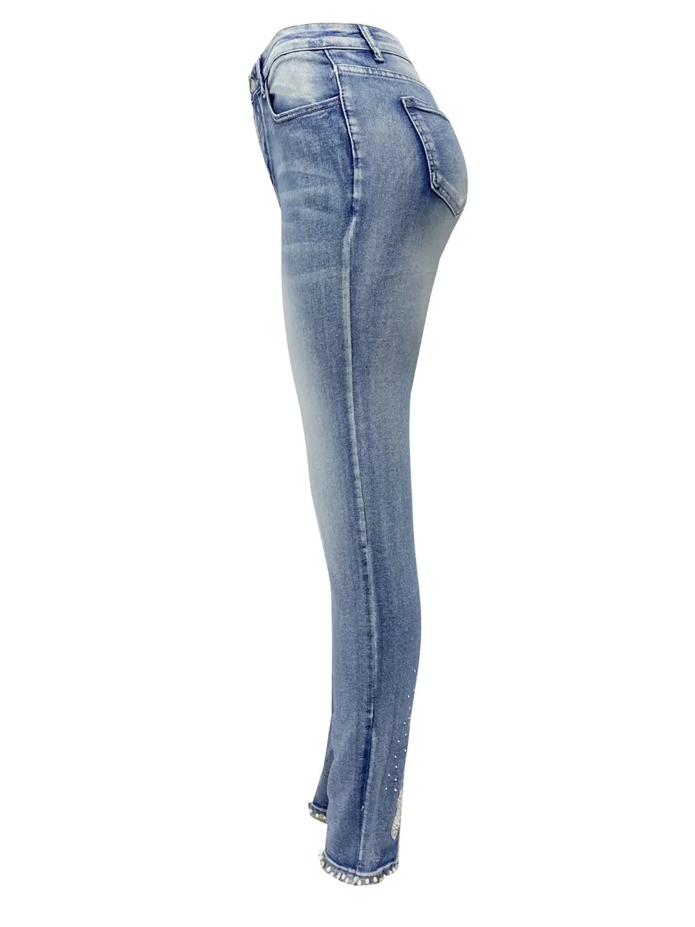 Washed nail bead denim women's short leg pants