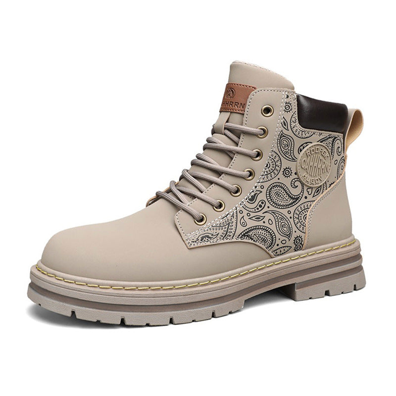 Men's high top Martin boots autumn and winter outdoor casual workwear shoes retro frosted surface thick soled yellow boots