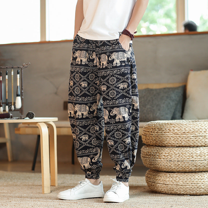 Style Casual Trousers for Men Trendy Long Pants Loose Fit Wide Leg Cuffed Pants