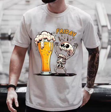 Round Neck T-Shirt with Car and Beer Pattern Custom Order