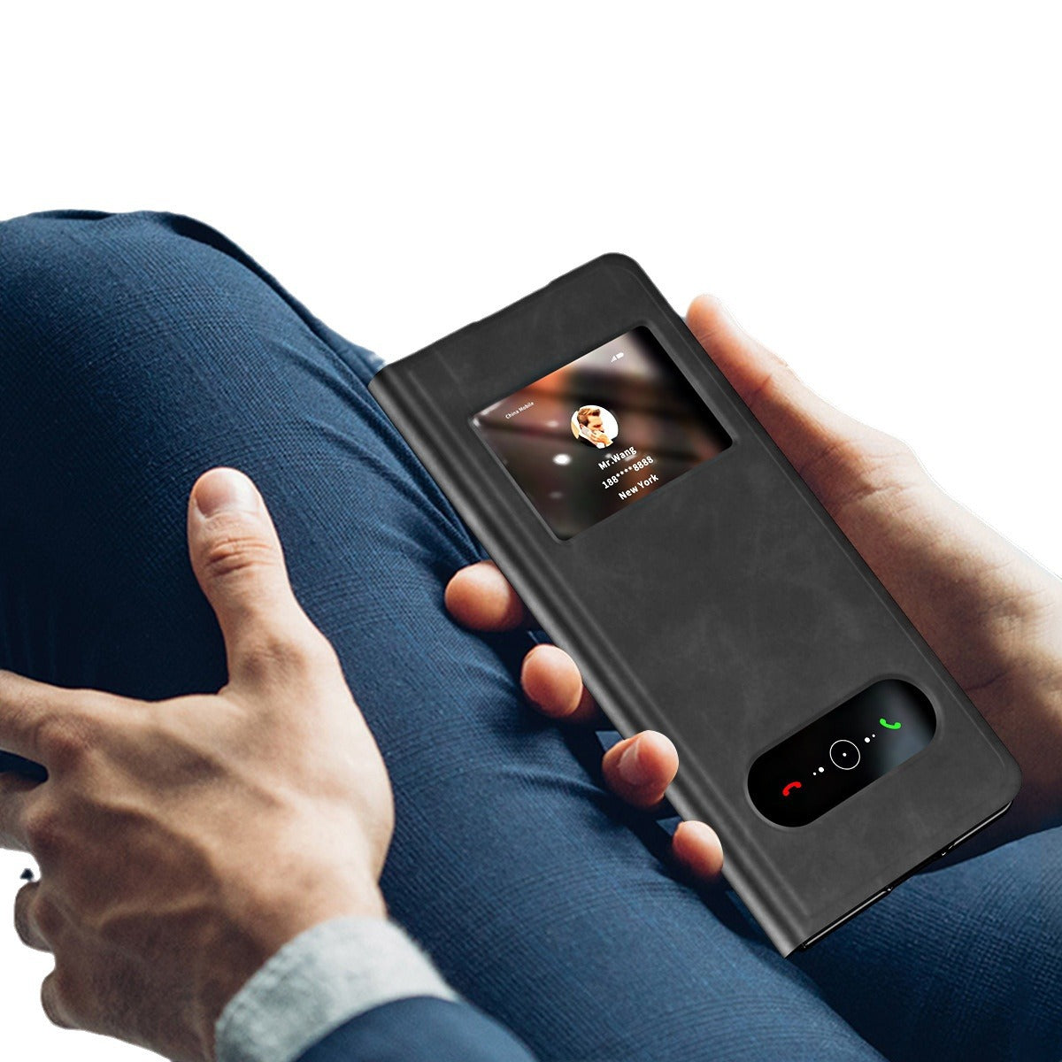 Adecuado para la funda de teléfono plegable Samsung Fold6, funda protectora FOLD5 de cuero con pigmento puro, paquete completo para negocios 5G, funda de cuero anticaídas