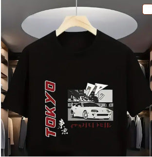 Round Neck T-Shirt with Car and Beer Pattern Custom Order