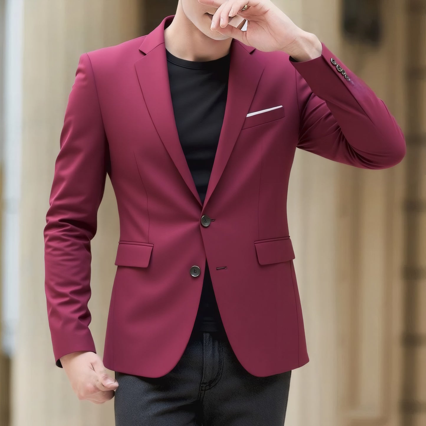 Men's Suit Jacket High-Quality Double-Slit Formal Candy Color Casual Single-Breasted Blazer