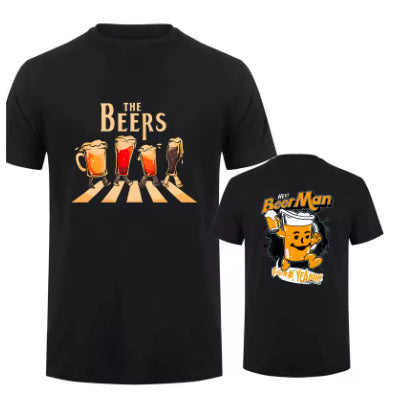 Round Neck T-Shirt with Car and Beer Pattern Custom Order