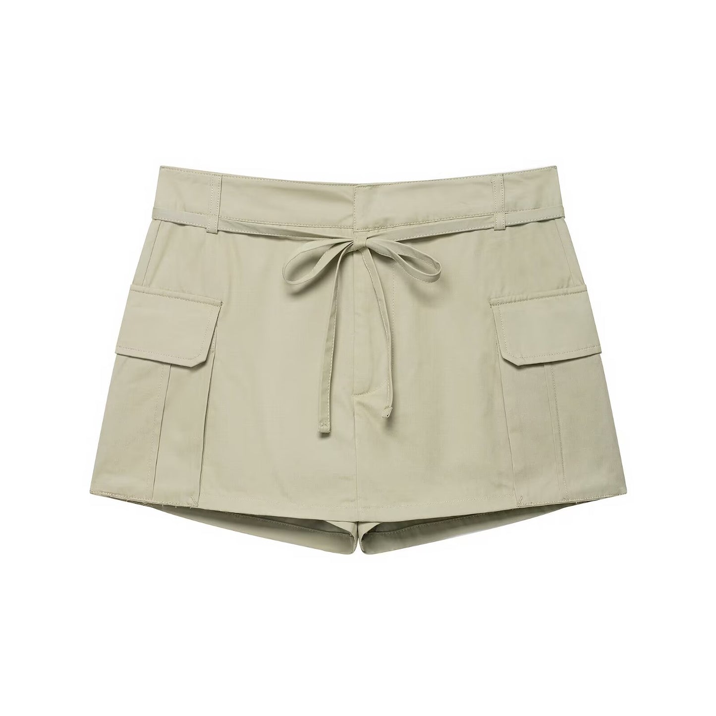 Drawstring tie solid color belt safety pants skirt for women