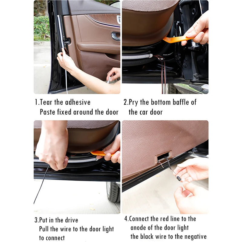 Luces LED de advertencia para puerta de coche, 120 cm, luz estroboscópica anticolisión, luz de seguridad intermitente, luz ambiental decorativa, 12 V