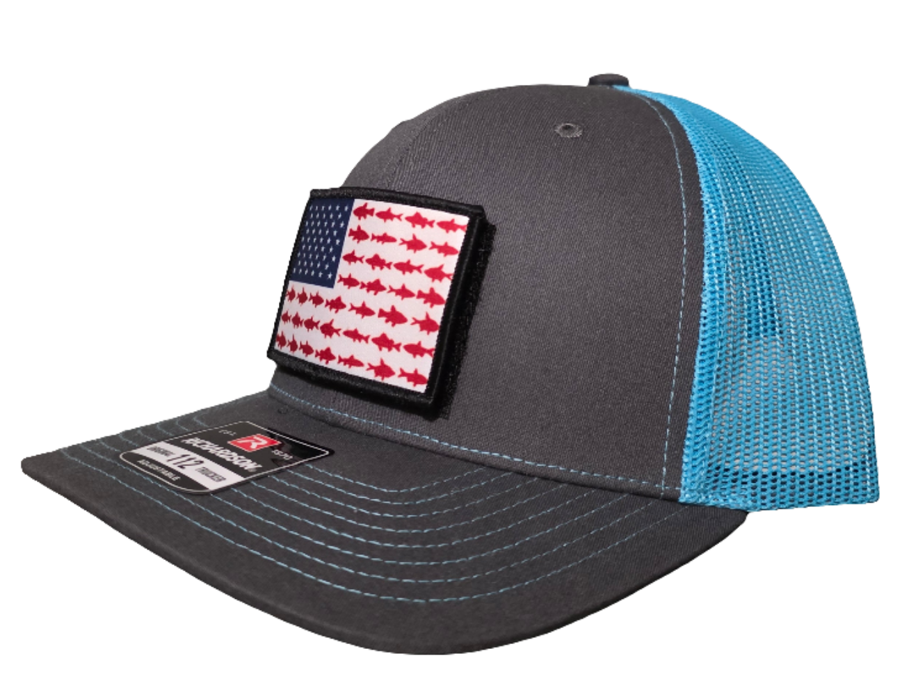Fish American Flag Velcro Patch Hat –2"x3"interchangeable patches.