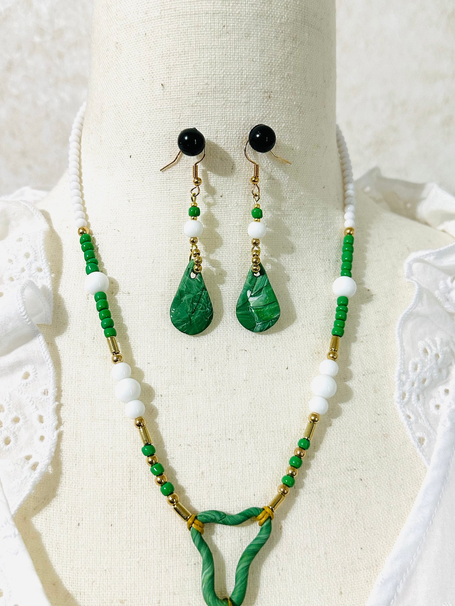 自然之美独特粘土项链和耳环套装手工制作